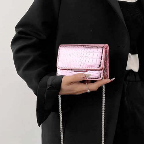 Sightor Silver Mini Crossbody Bag for Women, PU Leather Small Evening Purse, Dressy Clutch Handbag for Nightclub Parties - color: Pink
