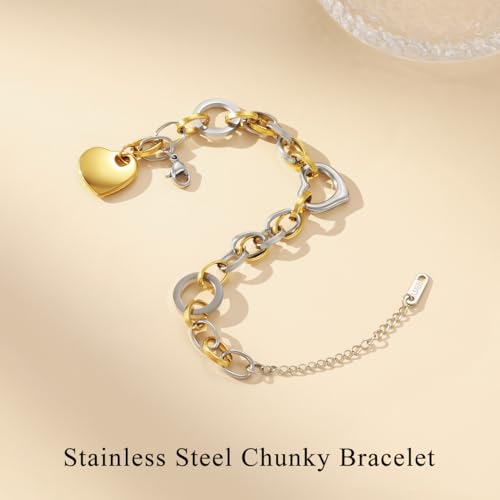 Emibele Heart Charm Bracelet for Women, Bible Verse Bracelet Stainless Steel 18K Gold Plated Bracelet Love Pendant Link Chain OT Clasp, Birthday Christmas Jewelry Gift for Mother Her - color: Silver Pendant
