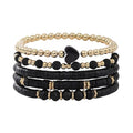 Alegend Titanium Steel (Not Rust, Resist Corruption, Easily Clean) 18K Gold Plated Single Bracelets + 14K Gold Plated Stackable Multilayer Bracelets - style: 14K Gold Plated Black Beaded