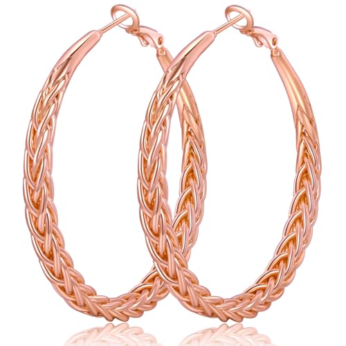 Senteria Silver Hoop Earrings for Women Hypoallergenic 925 Sterling Silver Post Hoop Earrings Lightweight Large Hoops Earring Thick Twisted Silver Hoops 30/40/50MM - color: 30mm rose gold