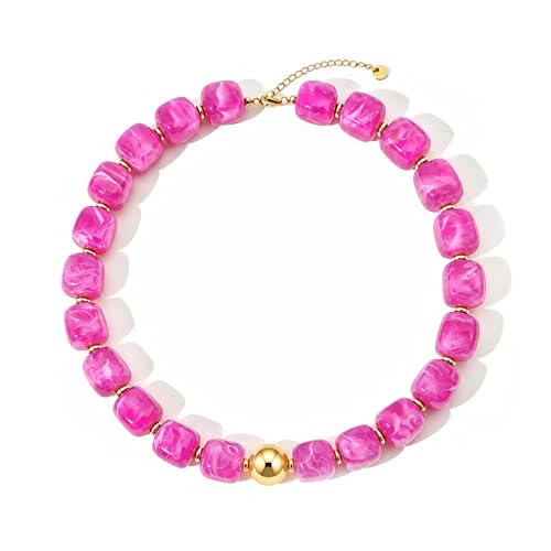 Chunky Beaded Necklace for Women Boho Colorful Statement Choker Necklaces Summer Beach Resin Jewelry Accessories - color: Hot Pink