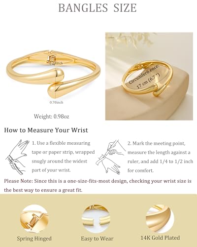 Bangle Bracelets for Women | 14K Gold Plated Trendy Wide Bracelets | Hinged Arm Cuff Bangles Chunky Bracelet for Women - color: Style E-Silver Plated Bangles