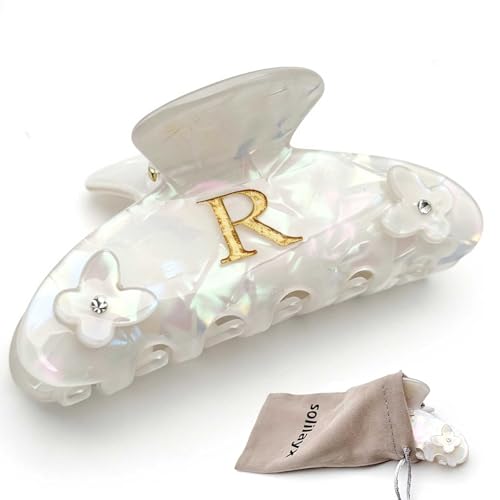 Iridescent Pearl Hair Claw Clip with Butterfly & Initial Charm, Fashionable Acrylic Hair Accessories for Women - color: ZM-R