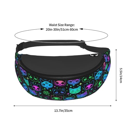 cute witchcraft witch cat bright Fashion casual fanny pack waist bag men women adjustable belt waist bag for travel hiking cycling running festival carnival - color: Black29