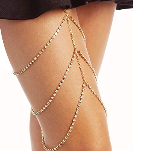 Gold Snake Leg Chain Jewelry for Women Sexy Thigh Chain for Women Boho Body Chain for Beach Summer Holiday - style: Gold Crystal