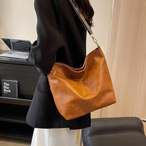 Hobo Bags for Women Crossbody Bag Guitar Strap Purse Vegan Leather Shoulder Handbags Boho Purses Tote Bucket Bag - color: Orange