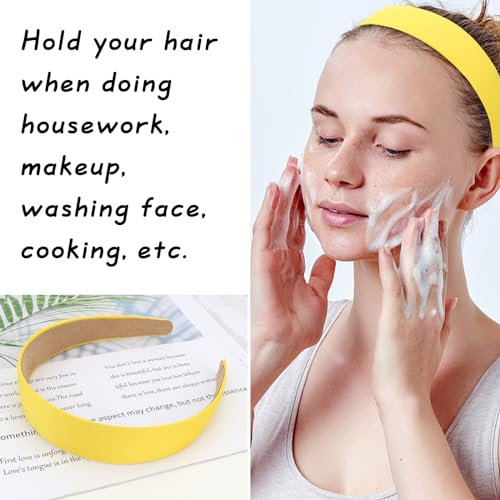 Wecoe 10 Pack Yellow Satin Headbands - 1.3 Inch Wide Non-Slip Fashion Hair Accessories for Women, DIY Holiday Costumes - color: Yellow