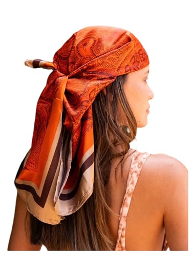 SweatyRocks Women's Printed Satin Hair Scarf Neckerchief Square Scarf Bandanas Head Wraps - color: Burnt Orange