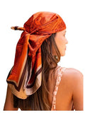 SweatyRocks Women's Printed Satin Hair Scarf Neckerchief Square Scarf Bandanas Head Wraps - color: Burnt Orange