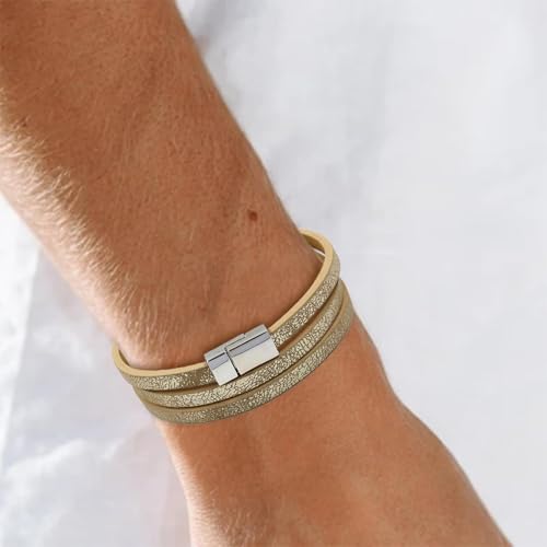 Long tiantian Leather Wrap Bracelet for Men Vintage Brown Leather Cuff Bracelet Adjustable Minimalist Western Style Wristband Casual Fashion Jewelry Gift for Him - color: Light brown