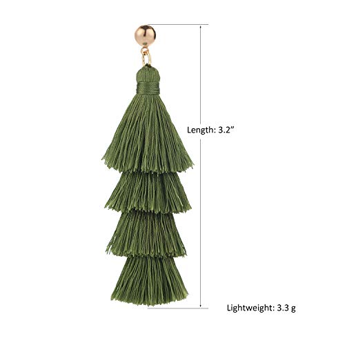 BaubleStar Tassel Earrings Handmade Tiered Thread Tassel Dangle Earrings, Multi Colors - color: Green