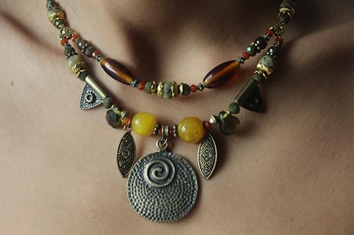 Boho bib necklace for women – Multi strand ethnic gypsy beaded statement jewelry
