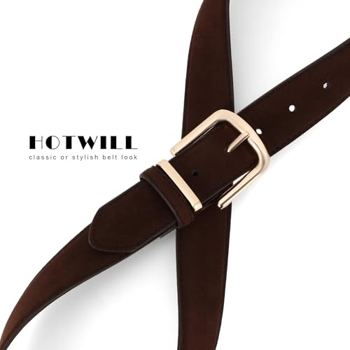HOTWILL Women Suede Belt for Jeans Dresses Fashion Chunky Ladies Waist Belts with Gold Buckle - color: Coffee, size: X-Small: 23"-25" (Pant 00-2)