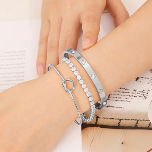18 K Gold Plated Love Bangle Bracelet Stack Cuff Jewelry for Women Jewelry Set for Women Gift with Box - style: style17