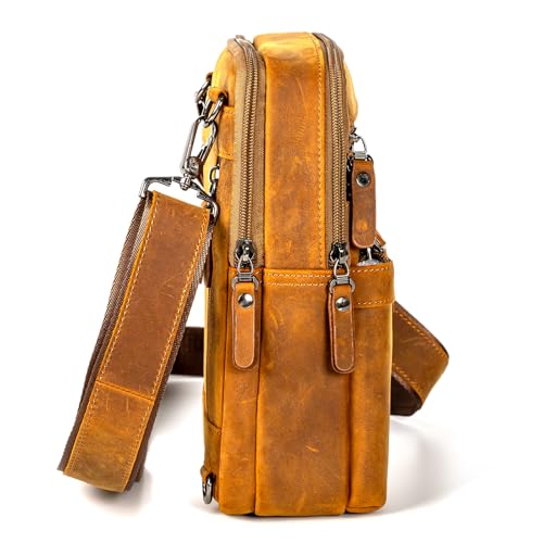 Leather Messenger Bag for Men, Small Leather Sling Shoulder Bag Messenger Pack for Men, Man Purse - color: Yellowish Brown