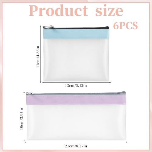 6 Pcs Clear Pouches with Zipper, Waterproof Zipper Cosmetic Bag TwoSize Clear Coin Purse Plastic ZipperPouch Travel Storage Organizer for Coin Lipstick Earphone Aesthetic Stuff DailyToiletries
