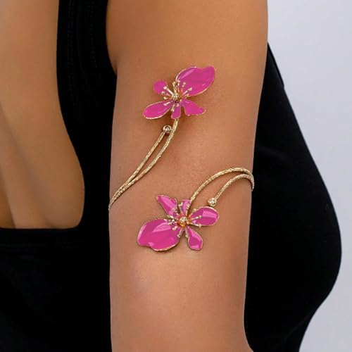 Arm Cuff Jewelry for Women Adjustable Flower Cuff Bangle Bracelet Gold Armband Upper Jewelry Gifts for Women Boho Western Accessories - color: A1:hot pink flower