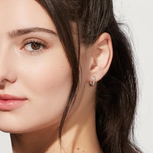 Ana Luisa Rectangle Hoop Earrings - Sterling Silver Base With 14K Gold & Silver Rhodium Plating - Chic, Dainty Mixed Metal Huggie Hoops - Hypoallergenic, Tarnish-Free, and Water-Resistant Hoops - color: Mini - Silver