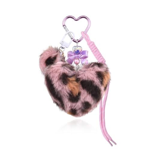 Leopard Faux Fur Keychain for Purse Charms for Handbags Leopard Plush Key Chain for Car Keys - color: Leopard Color 2