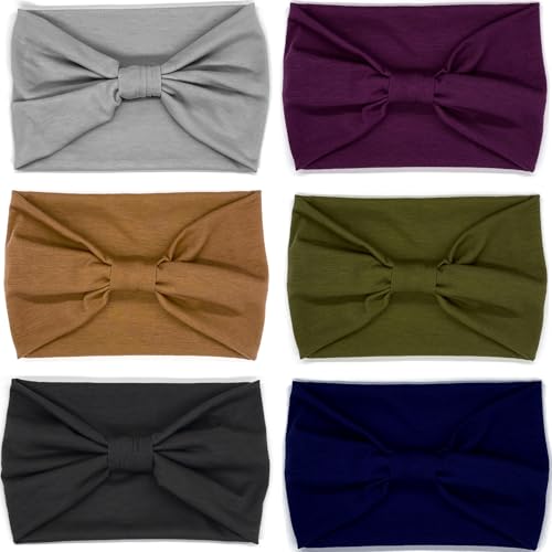 IVARYSS Wide Headbands for Women, Solid Knotted Head Wraps Turbans, Large African Style Head Bands Hair Accessories, 6 Pack - color: Solid Color