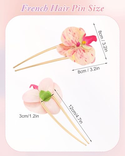 WELROG 3 Pack Hawaiian Orchid Flower Hair Pins,Metal Hair Sticks for Beach Vacation,Non-Slip Fork for Thick Hair Updo - color: Pink1+Pink2+Orange