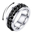 U7 Stainless Steel Mens Rings,7mm Gold/Black/Silver Chain Rings Fidget Spinner Ring Anxiety Ring for Men Women,Size 6-14 - color: Inlaid Chain Ring-Black