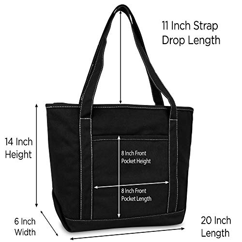 DALIX 20" Solid Color Cotton Canvas Shopping Tote Bag in Black-White - color: Black-white