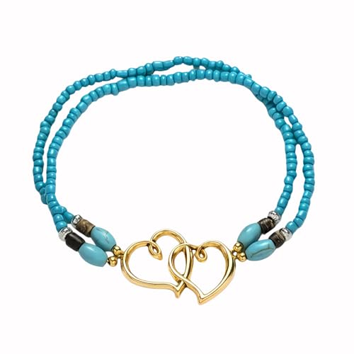 Ankle Bracelets for Women Waterproof Elastic Heart Anklet Stretchy Ankle Bracelets Colorful Beaded Anklets Boho Ankle Bracelets Silver Beach Anklet Jewelry Accessories for Summer - color: Gold Blue Anklets
