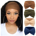 AQOKKA Extra Wide Headbands for Women Large Turban Headband Non Slip Boho Elastic Hairband Hair Twisted Knot Head Bands Accessories - color: 4 Pcs: Coffee, Beige, Blue, Coffee