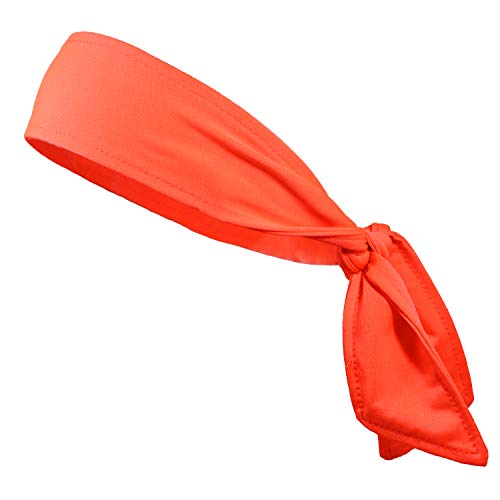 Headbands Tie on Headband for Women Men Running Athletic Hair Head Band Elastic Sports Sweat Basketball Sweatband Stetchy Yoga Workout Sweatbands Adjustable Non-Slip Moisture Wicking - color: Neon Orange