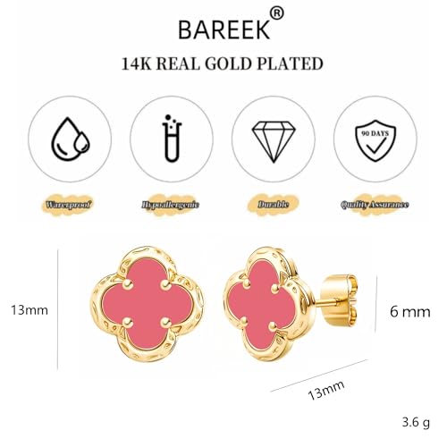 Elegant Black Onyx Clover Stud Earrings, 14K Gold Plated Four Leaf Hypoallergeinc Stud Stainless Steel Flower Earring Lucky Simple Jewelry Gift for Women Shiny Multiple Onyx Colors - color: Pink Clover Stud Earrings