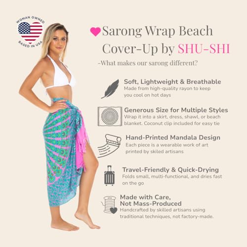 SHU-SHI Sarong Wraps for Women Long Beach Cover ups Pareo Bathing Suit Wrap Skirt Mandala Sarongs Coverup - color: Pink/Tosca