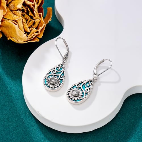 Natural Turquoise Earrings for Women Dangling 925 Sterling Silver Dangle Earrings Western Jewelry Christmas Gift for Sister Mother - style: H-Sunflower Earrings