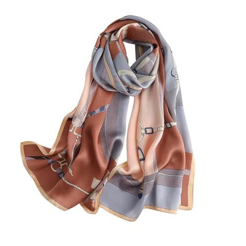 ANDANTINO 100% Silk Long Scarf-Women Large Oblong Shawls with Gift Packed - color: Belts-blue&brown