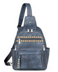 FADEON Large Sling Bag for Women, Leather Crossbody Purse Designer Anti Theft Sling Backpack, RFID Fanny Packs for Travel - color: Dark Blue Retro Style