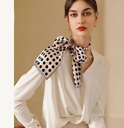 ANDANTINO 100% Silk Scarf for Women 59”*6.3” Long Shawls for Headscarf and Neck- Oblong Hair Wraps with Gift Packed - color: Polka Dots