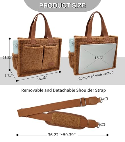 Large Canvas Tote Bag for Women Work Tote Bags with Pockets Laptop Crossbody Purses Everyday Bag Handbags for Travel - color: Plush Brown