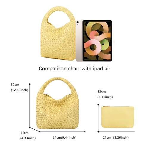 Woven Purses Bag for Women, Vegan Leather Handwoven Bags with Mini Handmade Purse - color: Yello