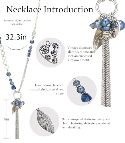 FULU AUTUMN Long Necklaces for Women Trendy Long Chunky Beaded Necklace Boho Fashion Costume Jewelry Mothers Day Gifts for Her - color: 95-Blue