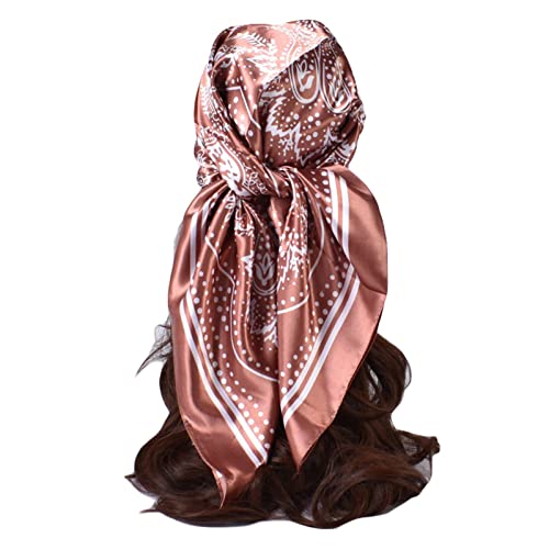 35 x 35 Women's Fashion Pattern Large Square Silk Like Hair Scarf Head Sleeping Wrap Satin Neck Bandana for Gift… - color: Brown - Vintage Pace
