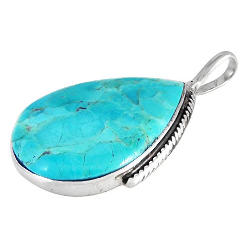 Turquoise Pendant Necklace 925 Sterling Silver Genuine Gemstones (with 20" Chain) (Snake Chain)