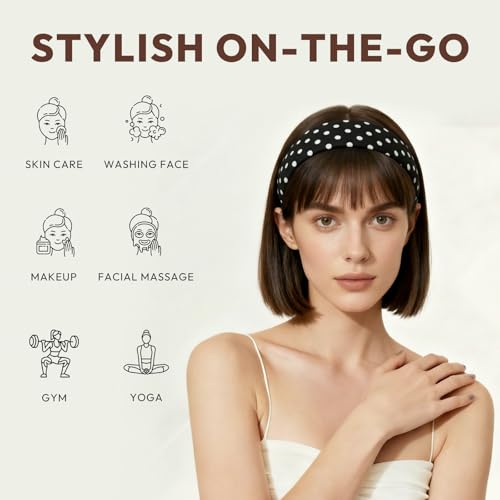 Aranya Vintage Polka Dot Headbands for Women 5pcs – Retro Soft Stretchy Fabric Hair Bands for Everyday Wear & Pin-up Fashion Outfits - color: Vintage Polka Dot (5 Colors)