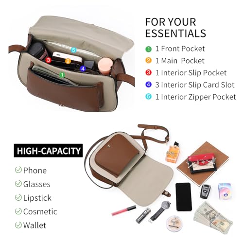 GOIACII Crossbody Bags for Women Saddle Purse Cute Shoulder Handbag Pebble Leather Brown - color: A03 Light Khaki