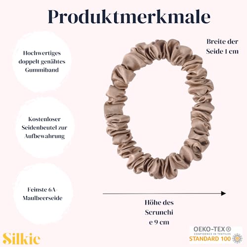 SILKIE x4 Set 100% Pure Mulberry Silk Green Skinny Scrunchies Travel Pouch Everyday Hair Ties Elastics Hair Care Ponytail Holder No Damage (Emerald) - color: Emerald