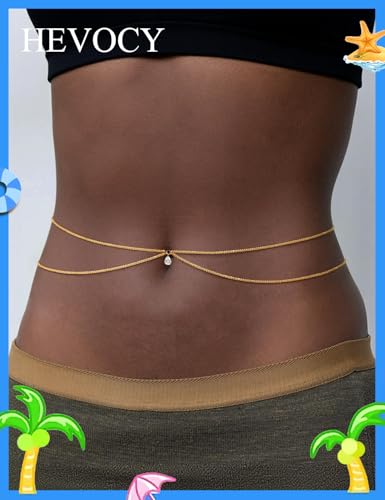 Gold Waist Chain for Women, Trendy Layered Belly Chain Jewelry, Adjustable Body Chain for Beach & Summer Outfit - style: Gold Style 7