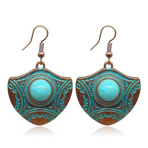 KaFu Boho Earrings For Women Vintage Unique Gypsy Ethnic Dangle Drop Earrings Handmade Bohemian Carved Texture Round Statement Earrings Jewelry Gifts - color: Boho-12