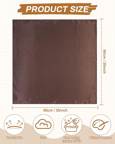 Mesovor 35” Square Head Scarf for Women, 3 Pack Like Silk Satin Headscarf Hair Neck Scarf Top Bandanas for Sleeping - color: Black + Dark Brown + Apricot
