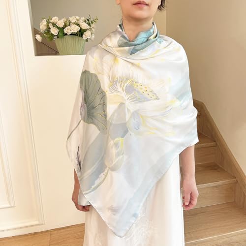 Long Silk Like Scarf Lightweight Satin Scarves Large Sunscreen Shawl Wrap for Women - color: 011.lotus Light Green