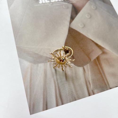 Vintage Sun Wrap Band Statement Ring for Women Men Stainless Steel Gold Unique Adjustable Large Sunburst Knuckle Thumb Finger Open Rings Boho Delicate Jewelry for Her