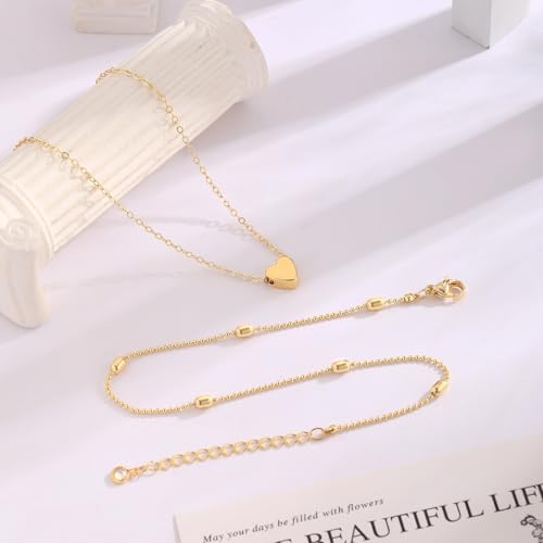 2/3 PCS Gold Anklets for Women Waterproof Cuban Link Anklet Beaded Bracelets Stackable Bracelets 14K Gold Plated Custom Jewelry Gifts Non Tarnish Lightweight - style: Gold Anklet 04